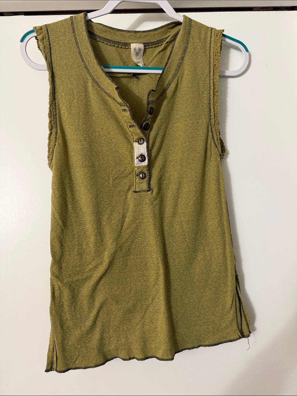 Free People Sleeveless Henley Tank Top - Olive Green